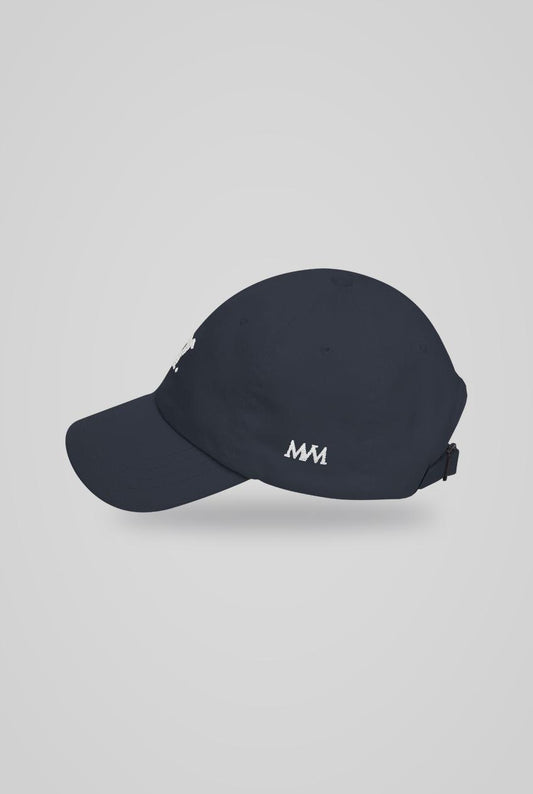 Swing Dachshund Golf Cap in Navy White, side view with MVM monogram, SitHappens