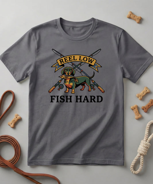 Fishing Dog T-Shirt  - Reel Low, Fish Hard