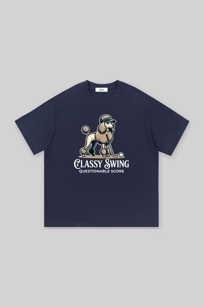 Classy Swing Poodle Golf Tee in navy, front view