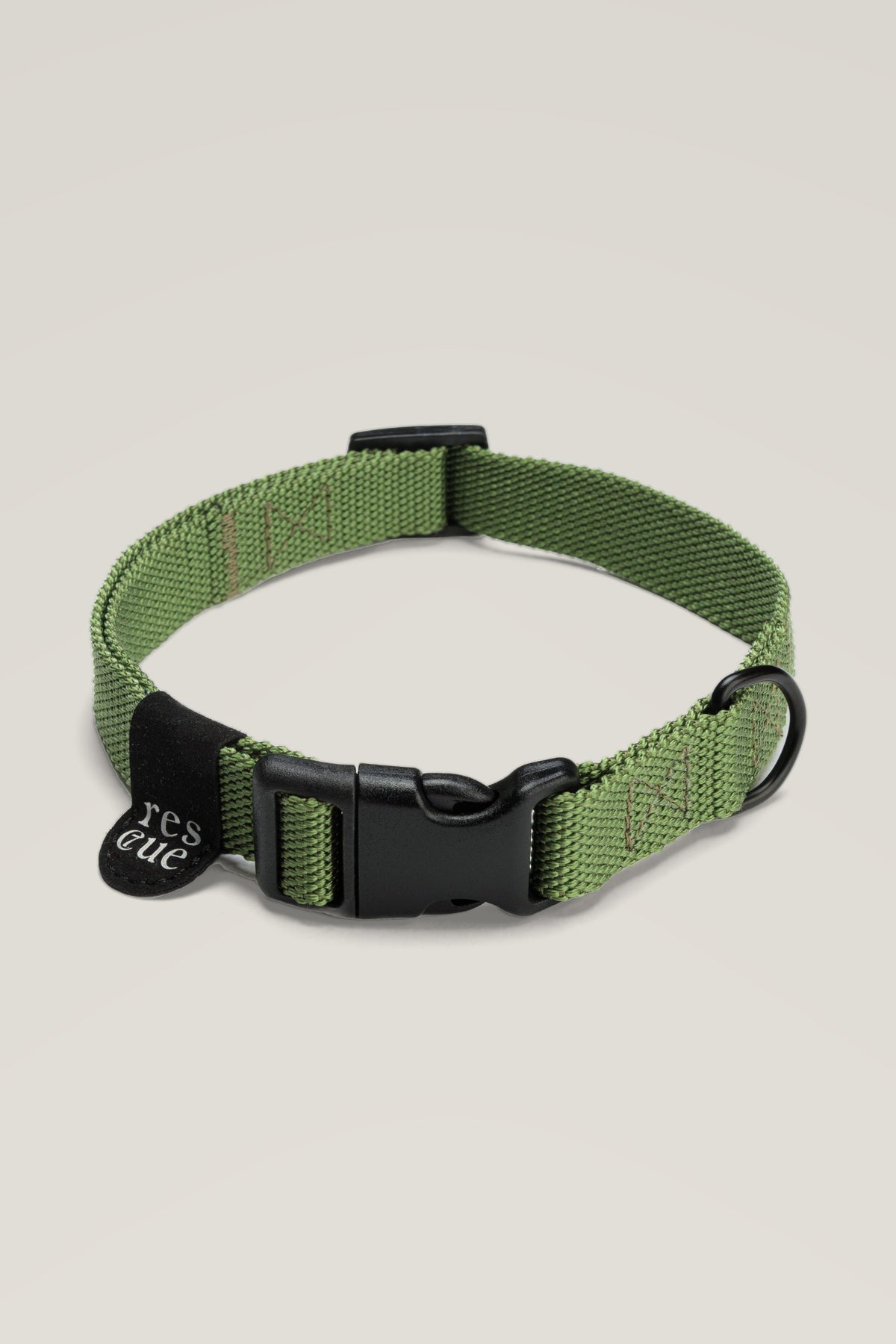 Cloud 7 RESC7UE adjustable nylon dog collar in green with black plastic buckle and rescue tag