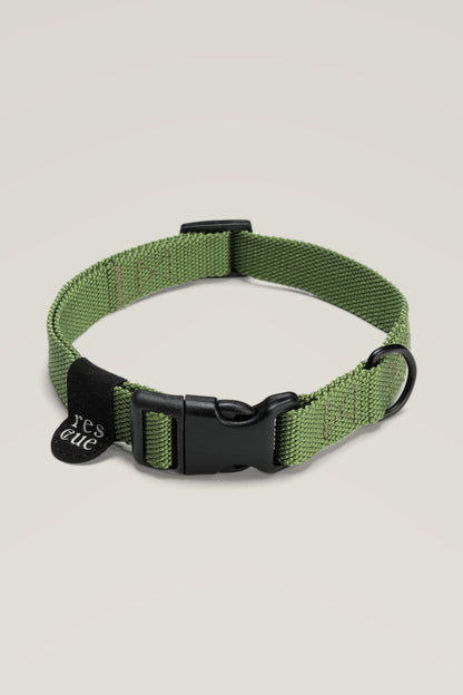 Cloud 7 RESC7UE adjustable nylon dog collar in green with black plastic buckle and rescue tag