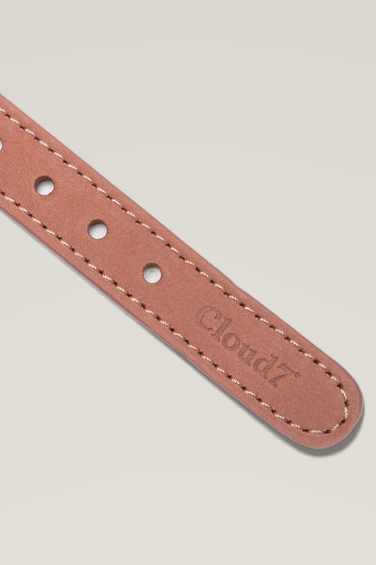 Peach nubuck leather with tonal stitching of the Cloud 7 Tiergarten dog collar, close-up