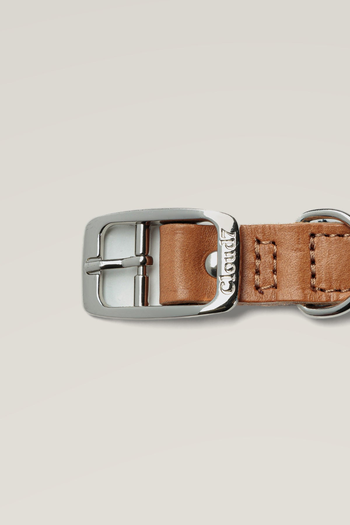 Stainless steel buckle of the Cloud 7 Tivoli Black canvas and leather dog collar, close-up