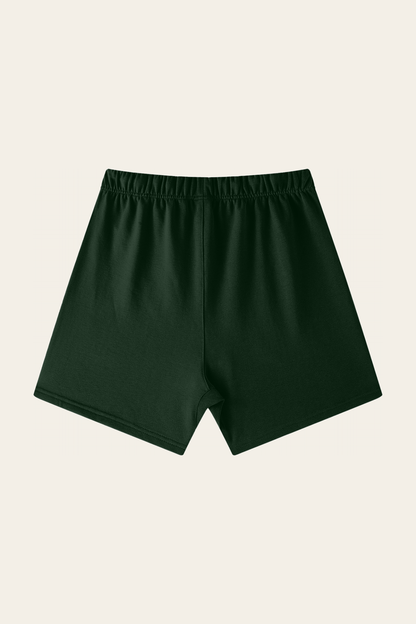 Flat lay of blackish green Club Crest shorts, back view. Color: Blackish Green