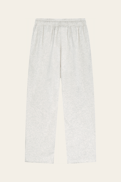 Flat lay of oat gray Club Crest sweatpants, back view. Color: Oat Gray