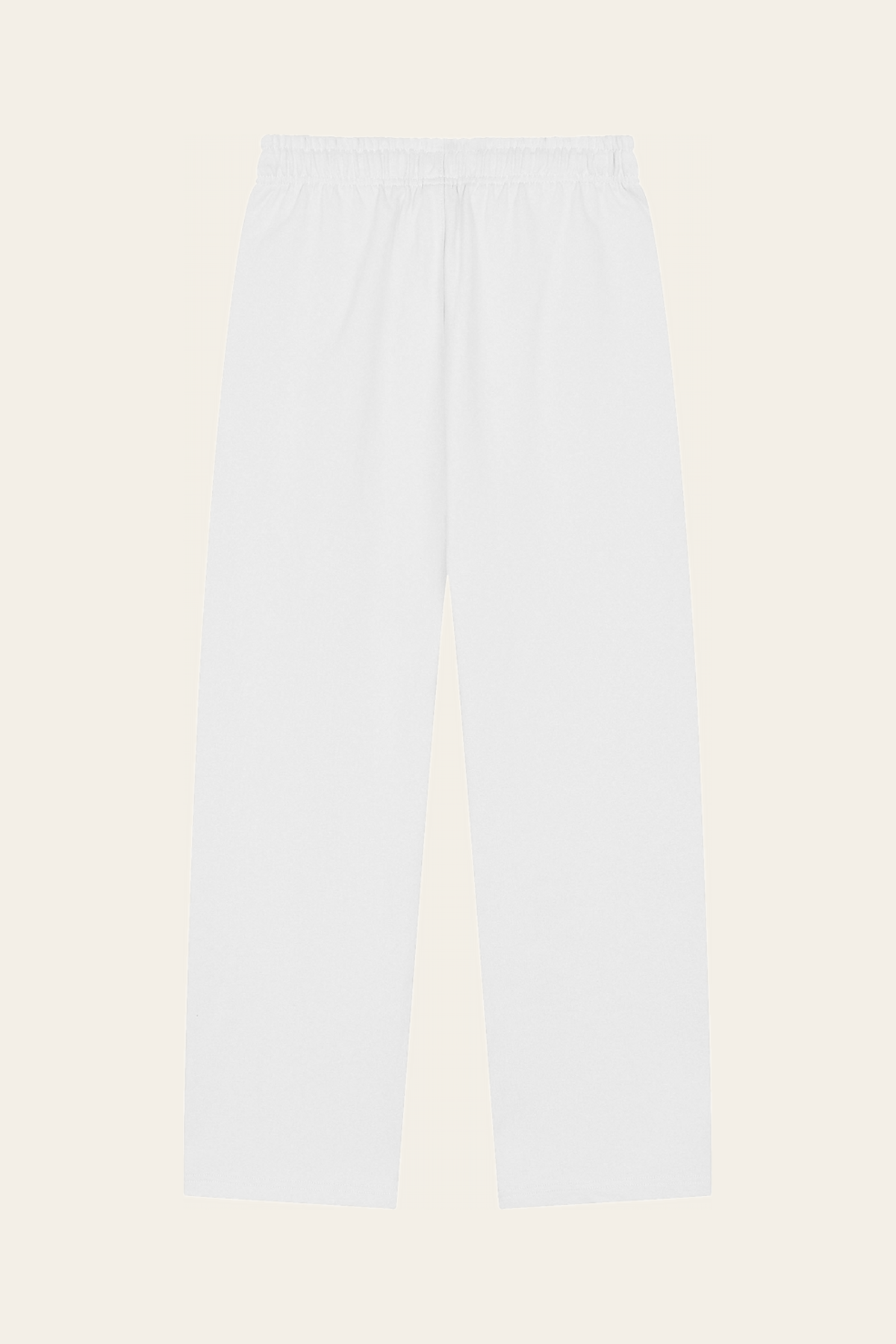 Flat lay of white Club Mark sweatpants, back view. Color: White