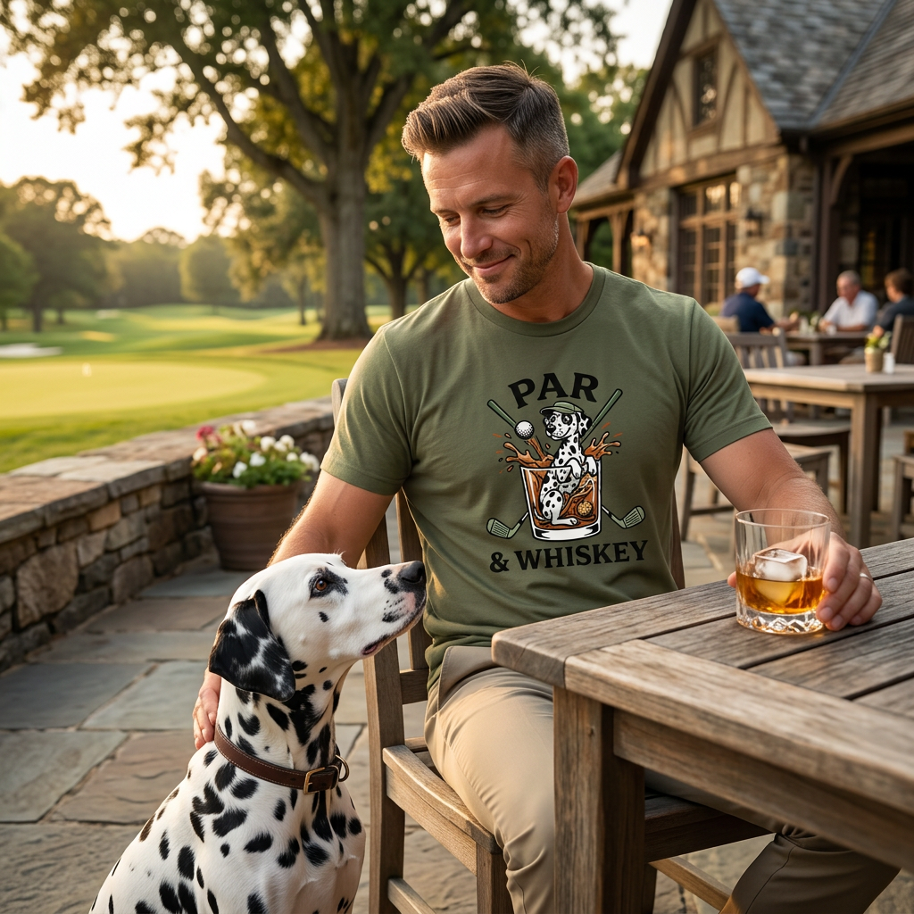 Dalmatian golf t-shirt Par and Whiskey design