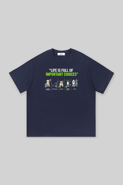 Full of Choices Dog Golf Tee in navy, front view