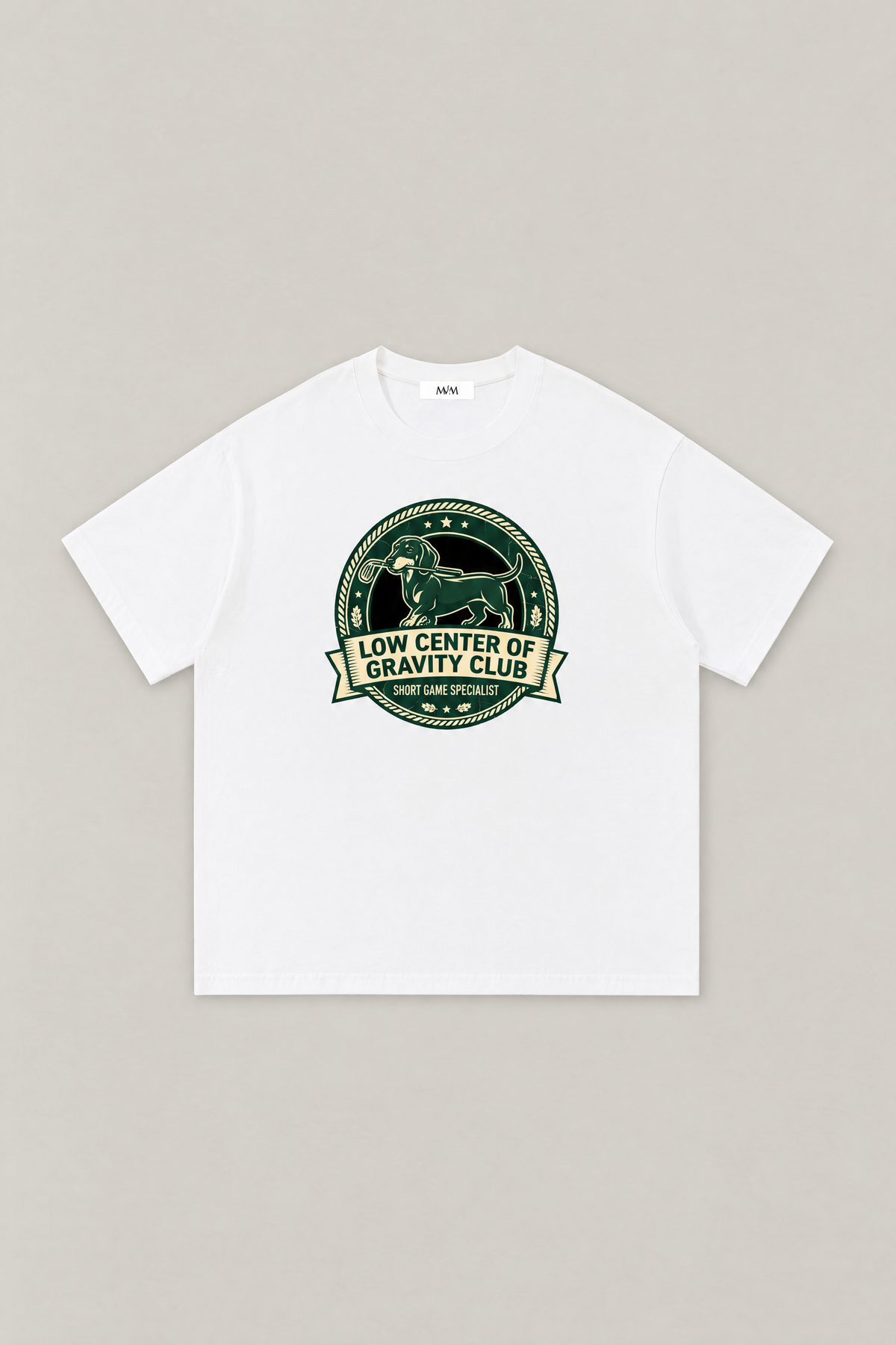 Low Center of Gravity Club Dachshund Golf Tee in white, flat lay front view. Color: White