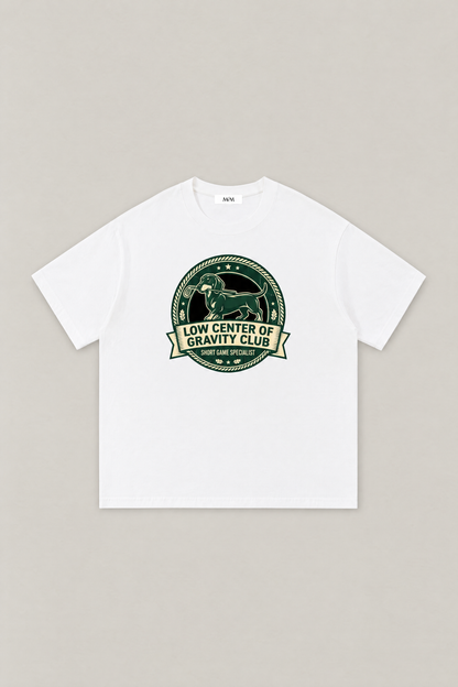 Low Center of Gravity Club Dachshund Golf Tee in white, flat lay front view. Color: White