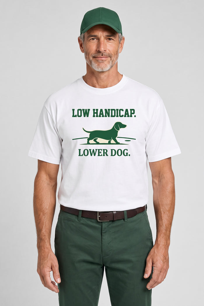 Low Handicap Dackel Golf T-Shirt, Weiss