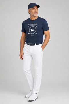 White dachshund golf society t-shirt with dachshund print, unisex crew neck