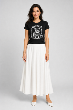 White t-shirt with Wee Wee Parisian french bulldog print, unisex crew neck