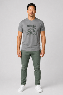 White t-shirt with Short Legs Long Miles dachshund cycling print, unisex crew neck