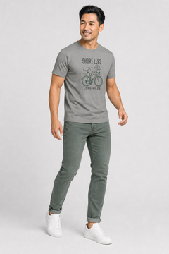 Woman wearing white Short Legs Long Miles dachshund cycling t-shirt