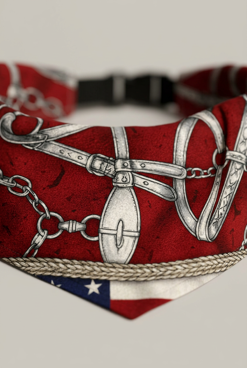 Golden retriever wearing patriotic American flag dog bandana
