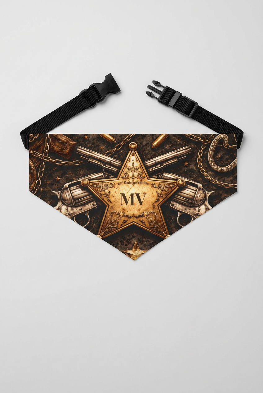 Sheriff personalized dog bandana with custom initials, adjustable neck strap