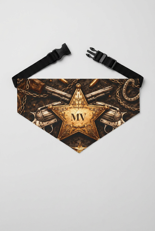 Sheriff personalized dog bandana with custom initials, adjustable neck strap