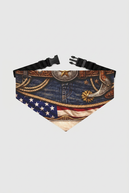 Cowboy print detail on western dog bandana, triangle panel