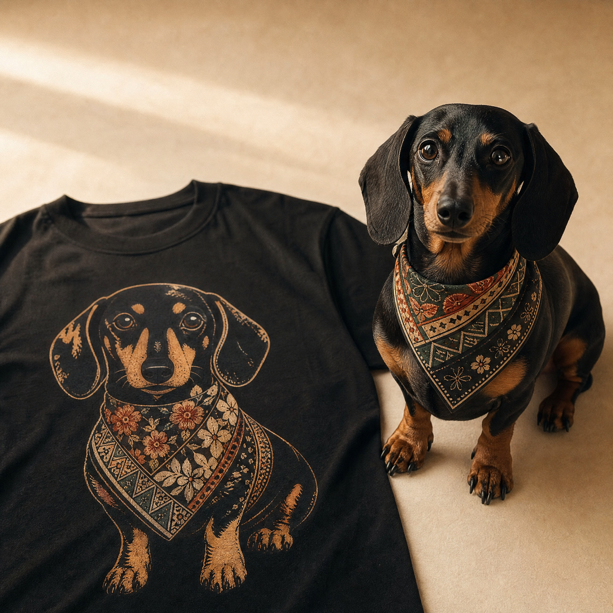 Close-up of personalized dog design t-shirt, MVM SitHappens custom dog apparel