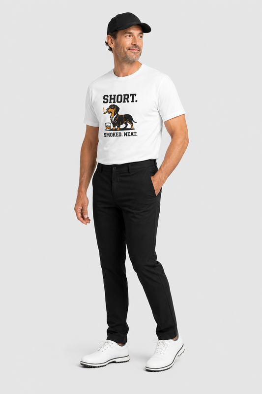 Woman wearing white Short Smoked Neat dachshund t-shirt