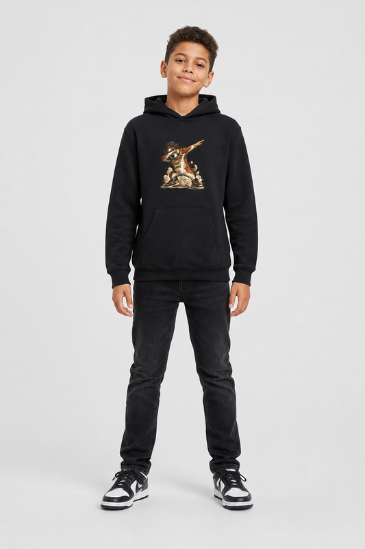 Kids pullover hoodie with dabbing dog print, funny dog design