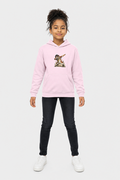 Front view of dabbing dog kids hoodie, dog lover gift
