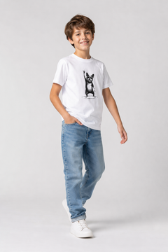 Child wearing French bulldog rock hand kids t-shirt