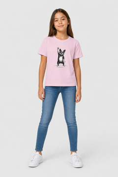 Black children's t-shirt with French bulldog rock hand design