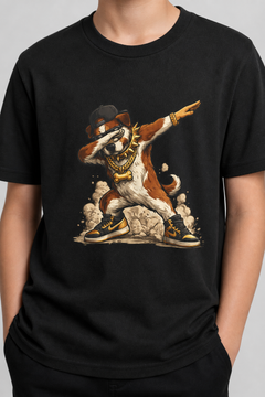 Child wearing dabbing dog kids t-shirt, cool dog design