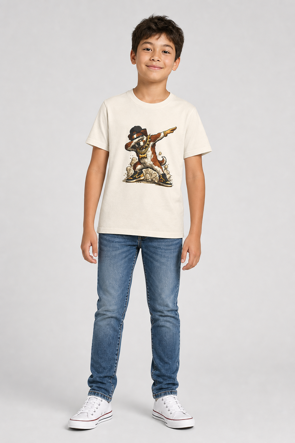 Dabbing dog graphic print on kids cotton t-shirt