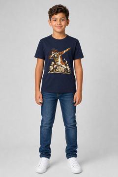 Girl wearing dabbing dog print kids t-shirt