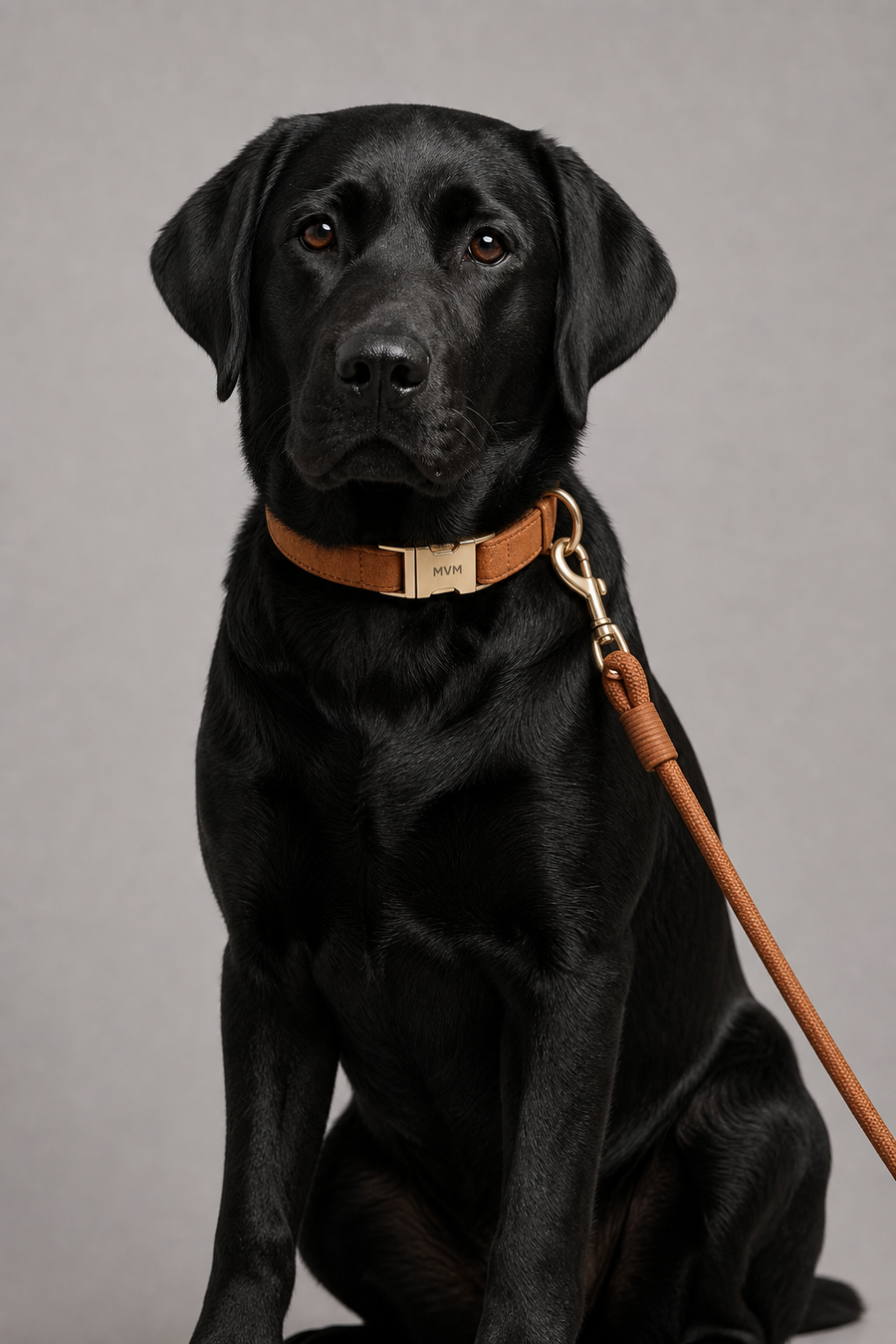 Camel luxury dog collar and leash walk set, flat lay