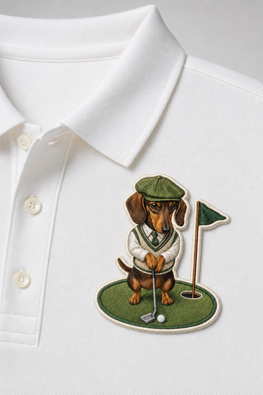 Dackel Golfer Grün – Besticktes Polo-Shirt