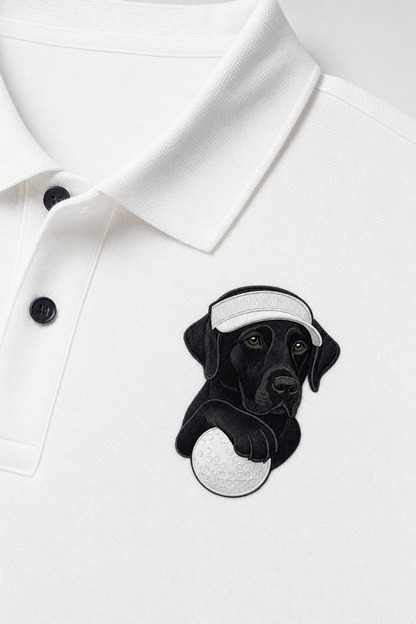 Schwarzer Labrador Golfball – Besticktes Polo-Shirt
