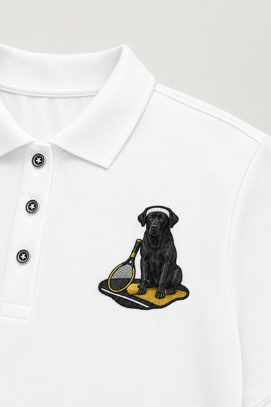 Schwarzer Labrador Tennis – Besticktes Polo-Shirt