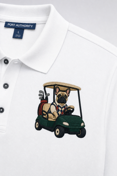 Französische Bulldogge Golfcart – Besticktes Polo-Shirt
