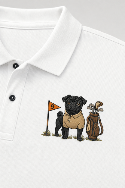 Black Pug Golfer - Embroidered Polo Shirt