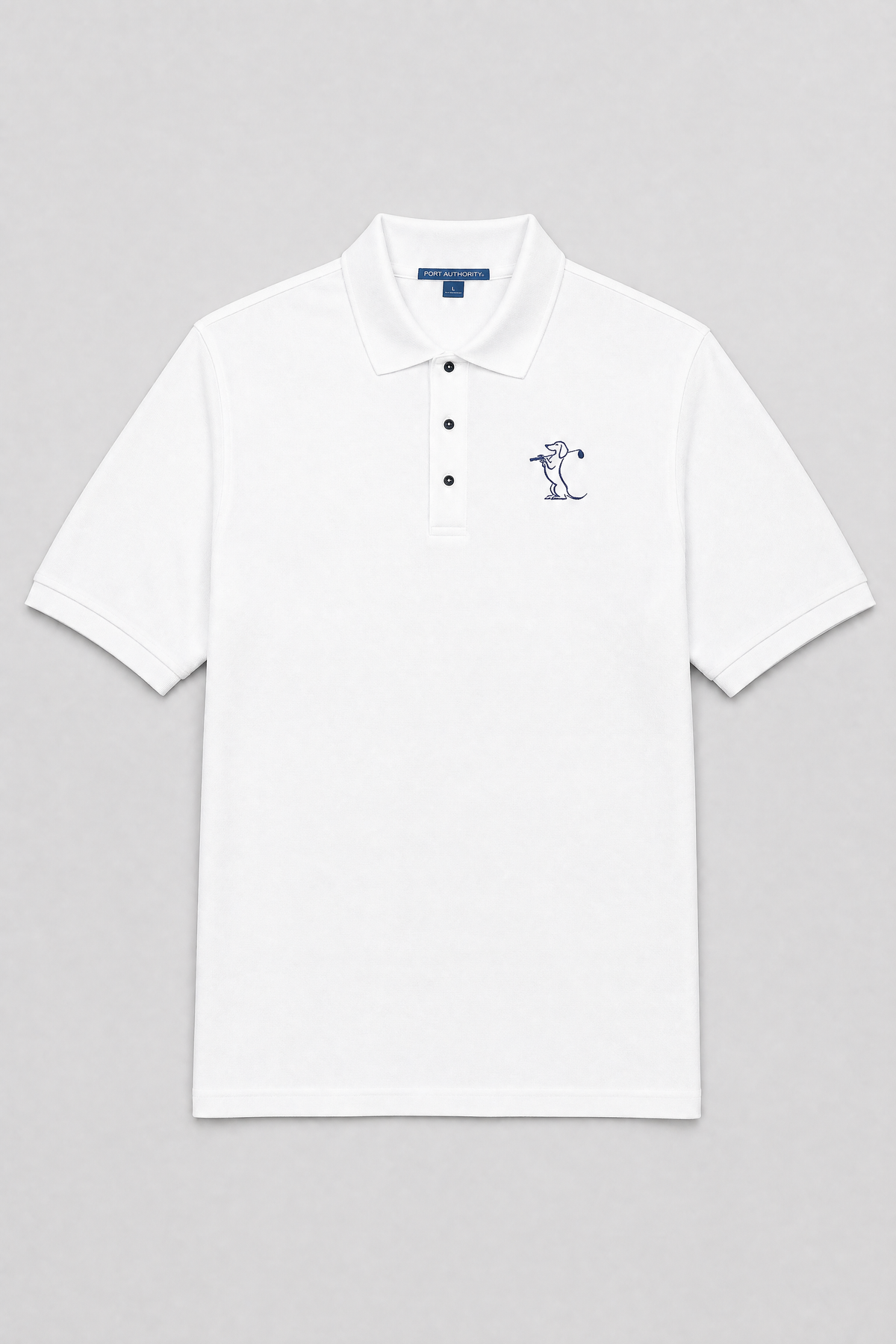 Unisex golf polo shirt with embroidered golfer dog, golf gift for dog lovers