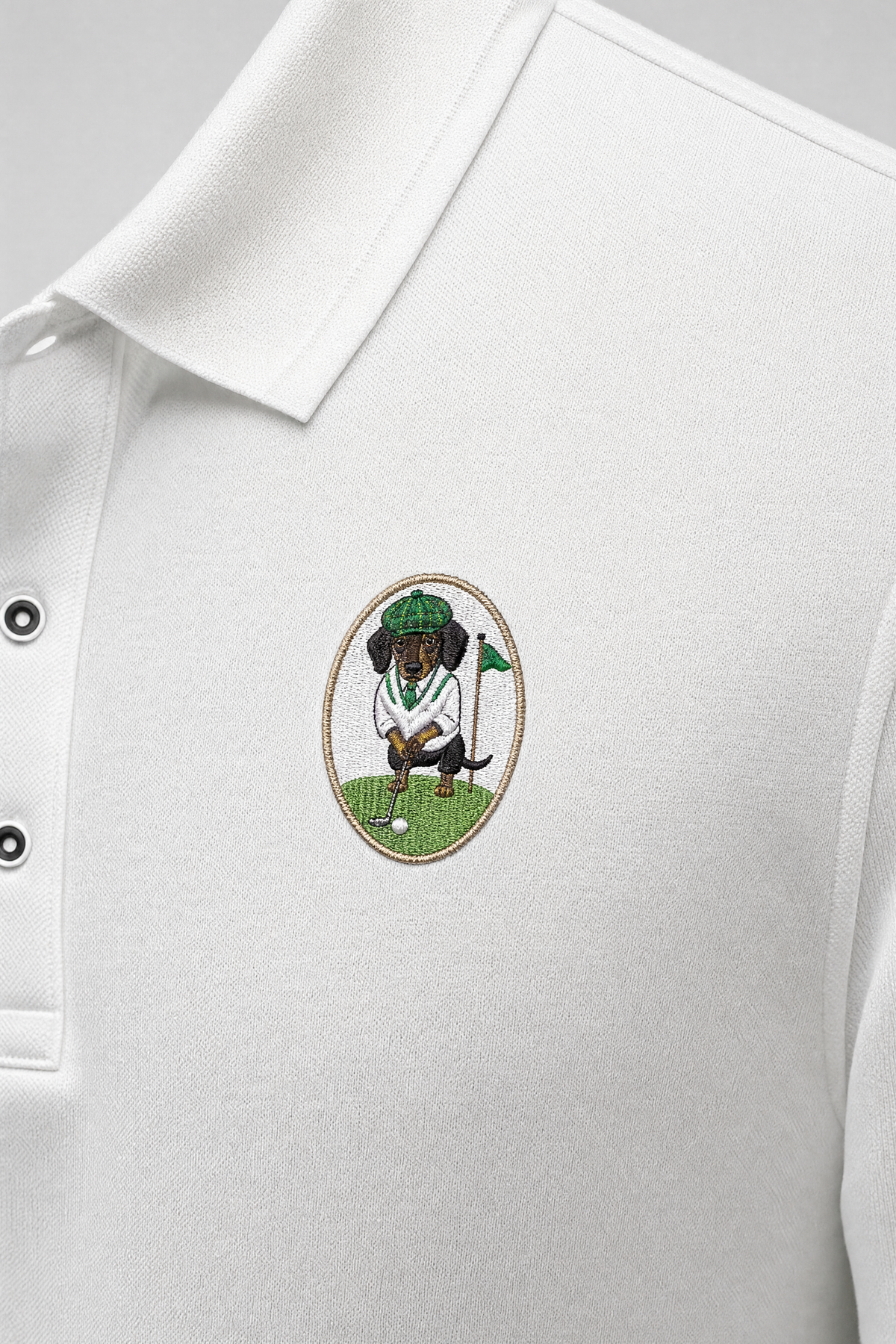 Dachshund Golf Polo Shirt, Embroidered Wiener Dog Crest