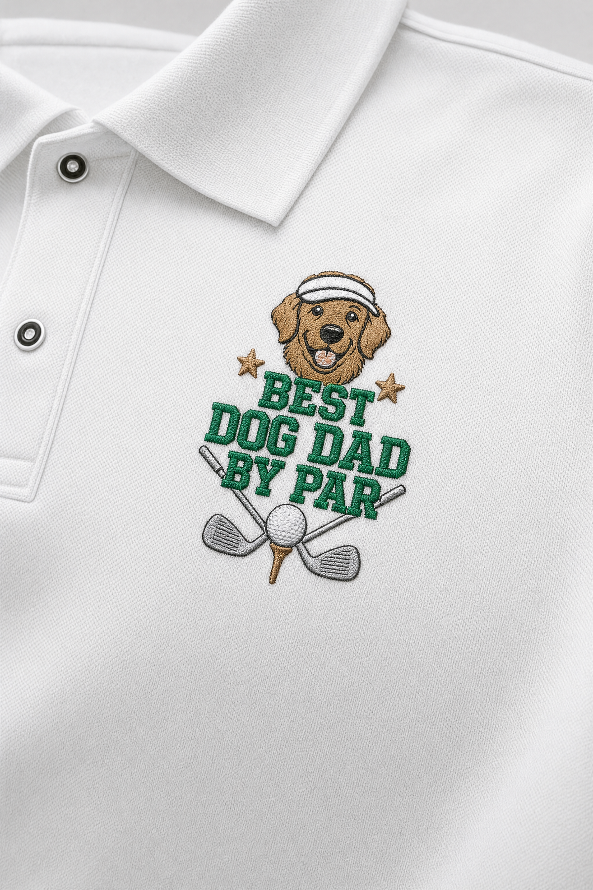 Golden Retriever Golf Polo, Embroidered Best Dog Dad By Par Shirt