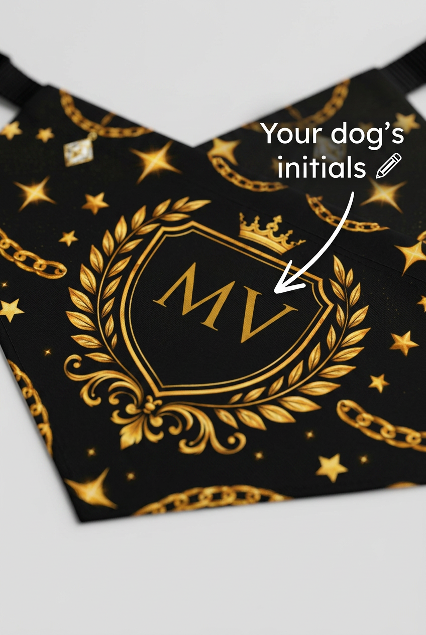 Custom name detail on black personalized dog bandana collar