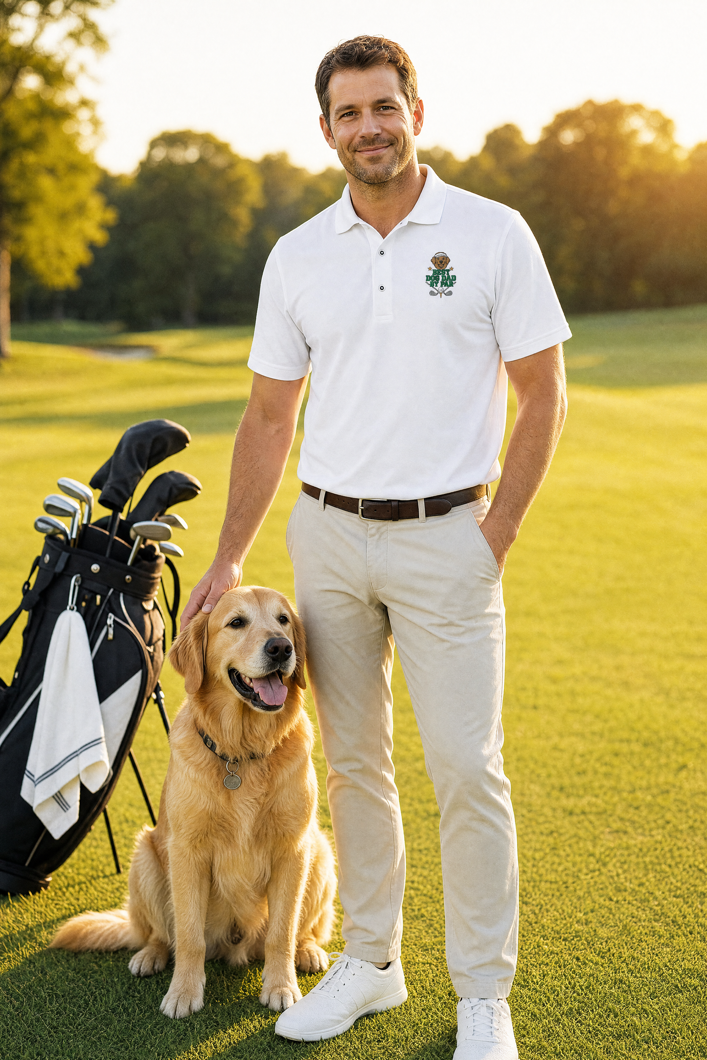 Golden Retriever Golf Polo, Embroidered Best Dog Dad By Par Shirt