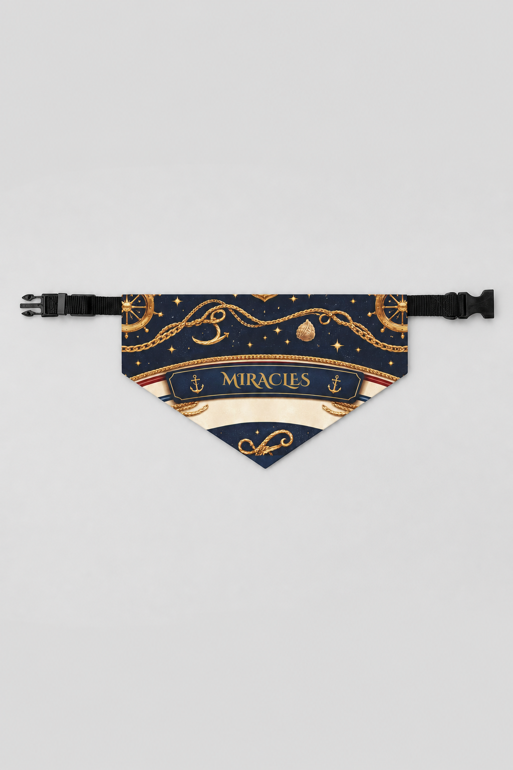 Custom name detail on nautical personalized dog bandana