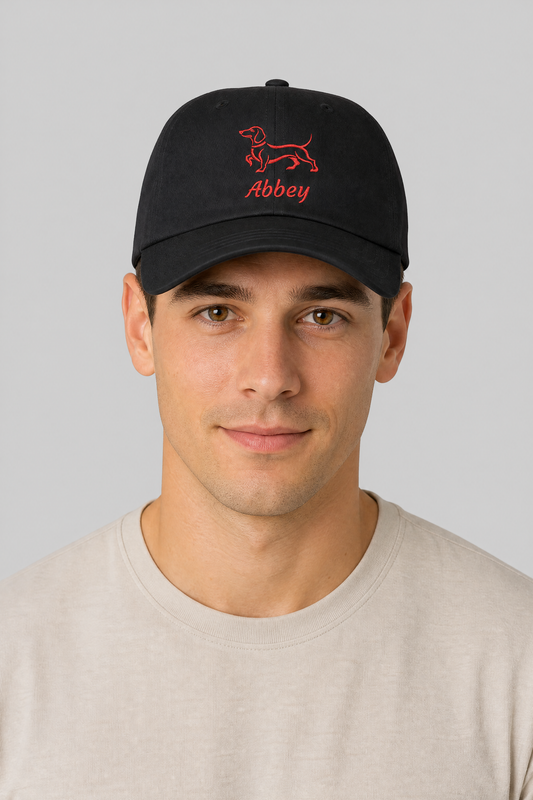 Embroidered Dachshund Dad Cap — Personalized "Abbey" Baseball Hat