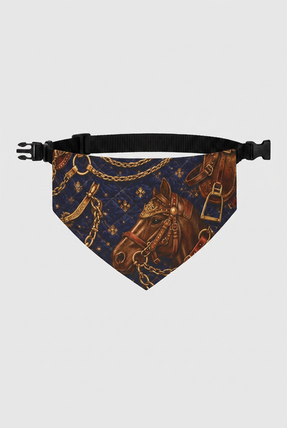 Brown horse tack vintage chain dog bandana, adjustable neck strap