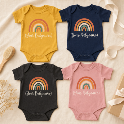Baby wearing a soft combed cotton personalized bodysuit with name print