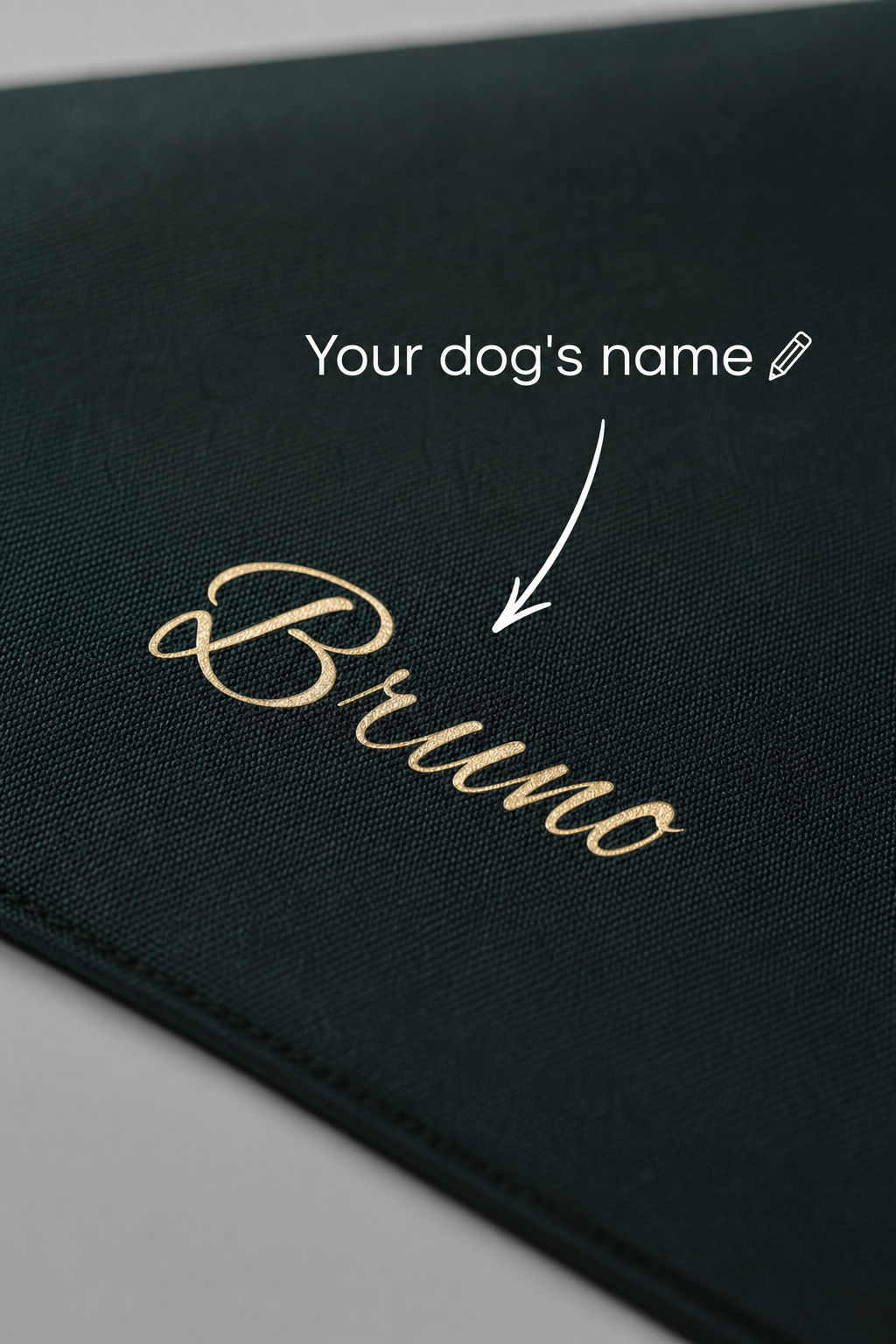 Custom name print detail on black personalized dog bandana, triangle panel