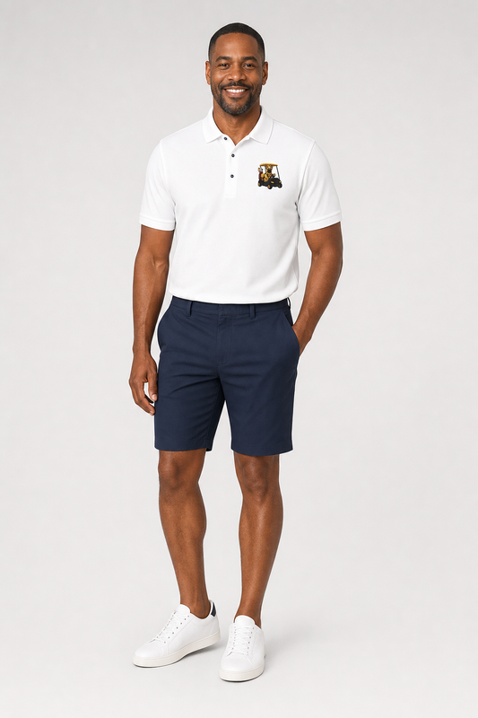 Französische Bulldogge Golfcart – Besticktes Polo-Shirt