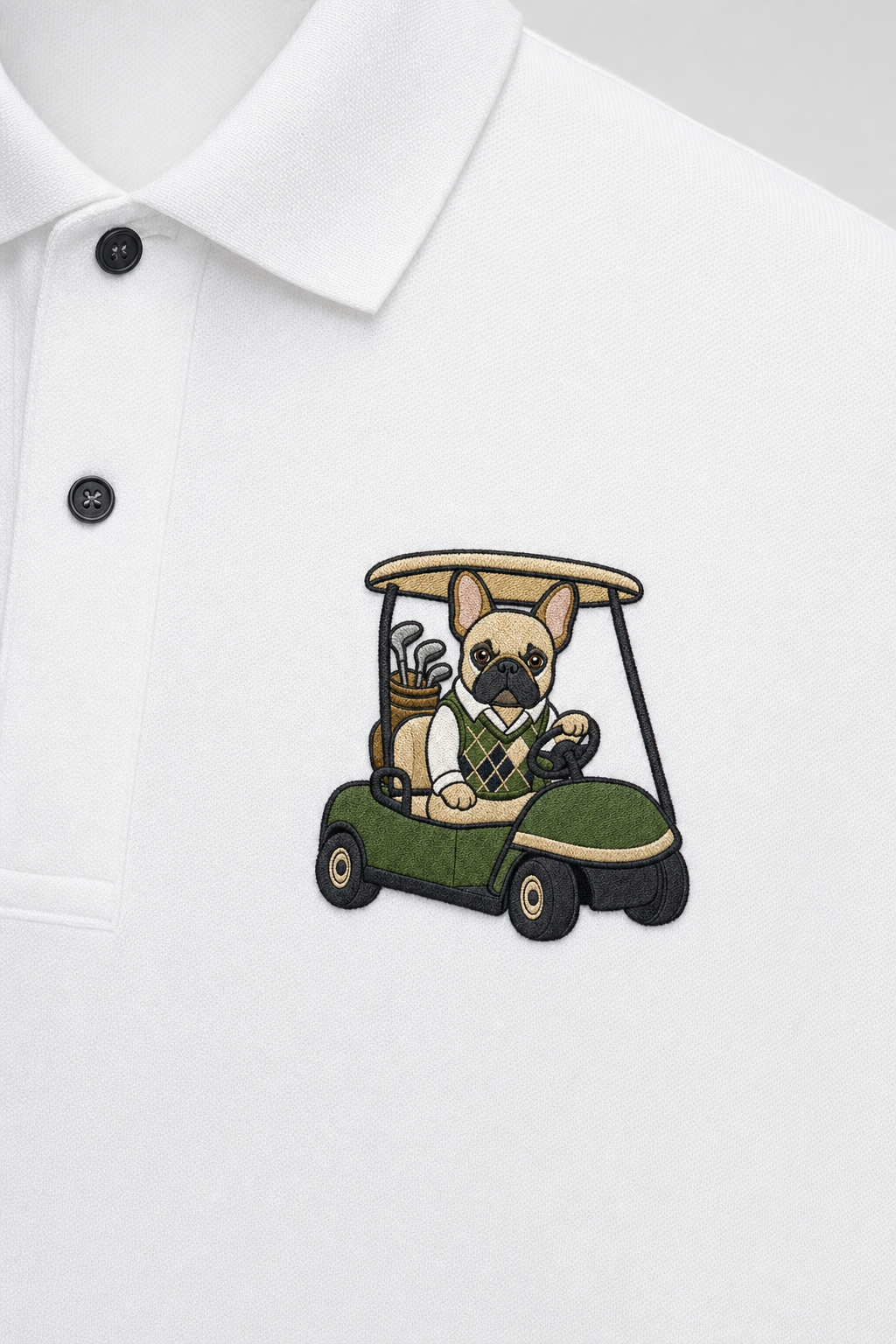 Frenchie Golf Cart Green - Embroidered Polo Shirt